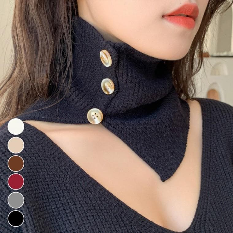여성 페이크 목폴라 니트 버튼 터틀넥
