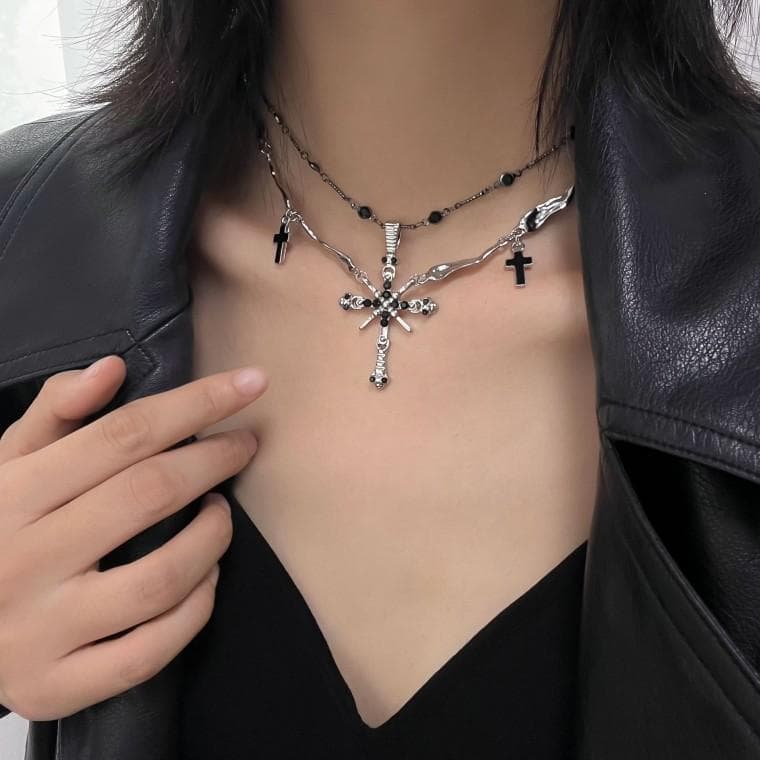 스크십자가 레이어드목걸이