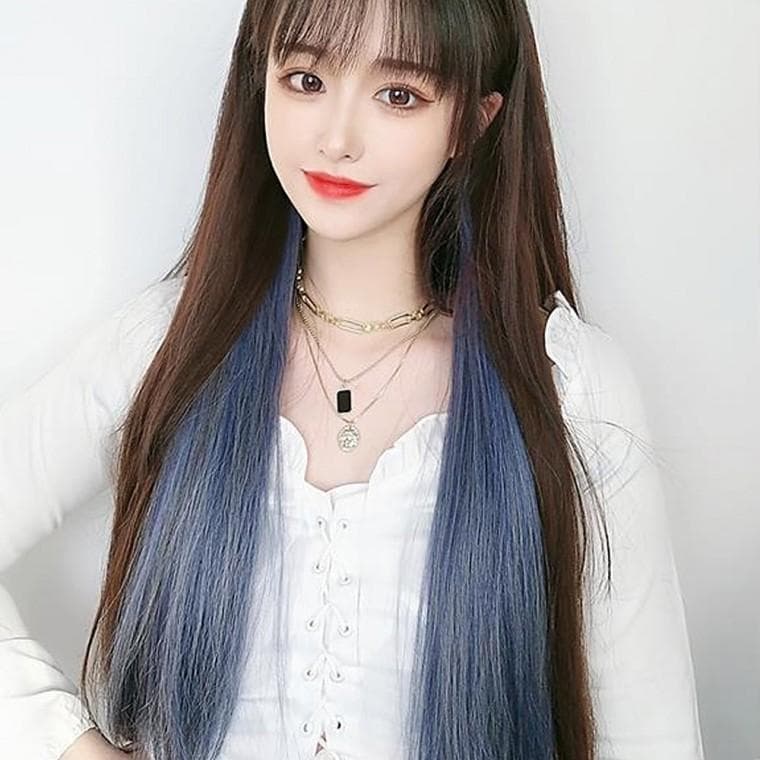 여성가발 그라데이션 브릿지 헤어피스 5p (애쉬블루)