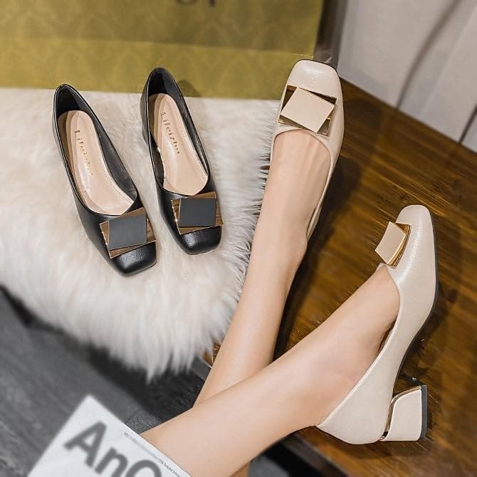 여자구두 발편한 5CM 여성 통굽 웨딩 정장 구두 059