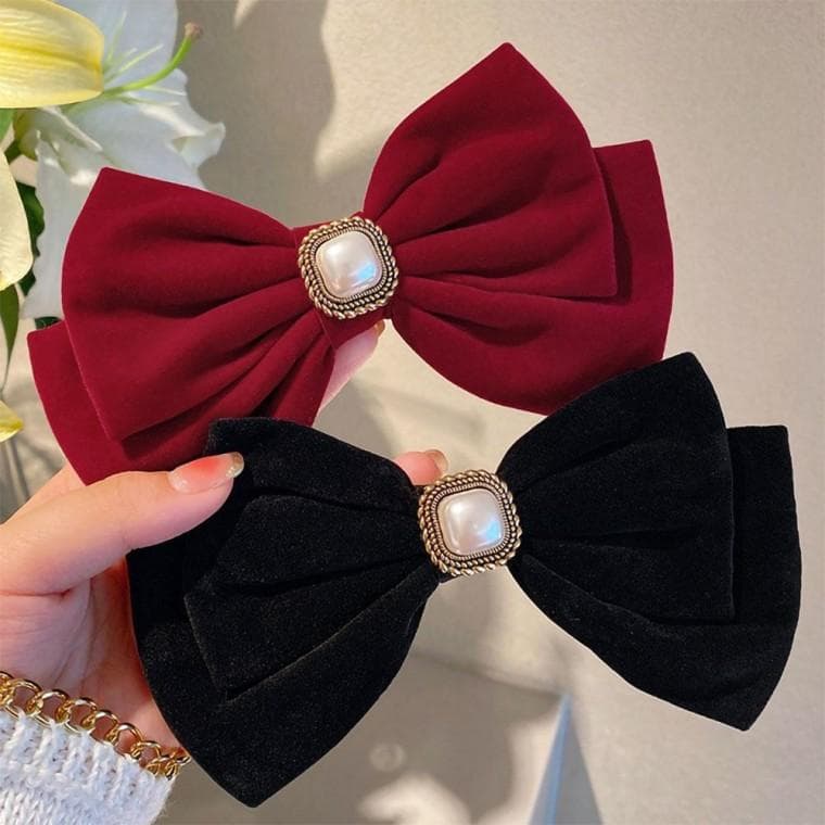 2개 여성 벨벳 스퀘어 진주 헤어 자동핀 URK403 헤어핀 헤어액세서리 머리핀 헤어핀 집게핀 패션잡화 헤어