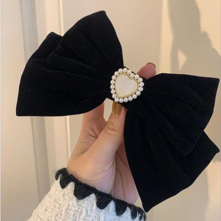 2개 리본 하트 진주 벨벳 머리핀 URD302 세팅 패션잡화 양면테이프 헤어핀 핀 시계 비즈 헤어액세서리 스톤