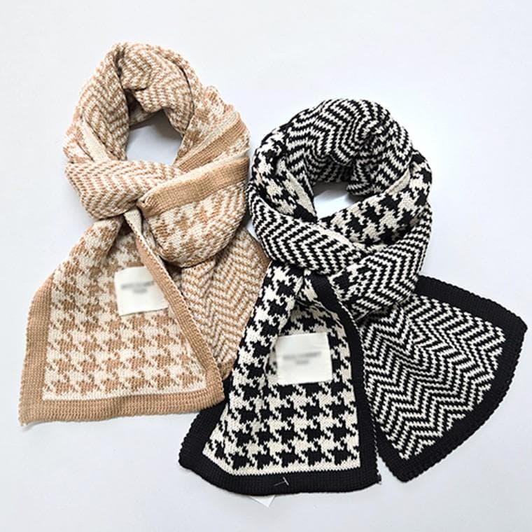 데일리 니트 머플러 여자 체크 목도리
