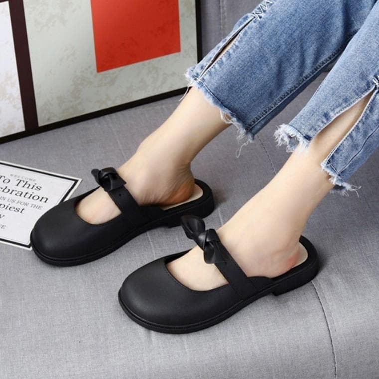 여성 2컬러 러블리 리본 스트랩 플랫슈즈 슬리퍼 샌들