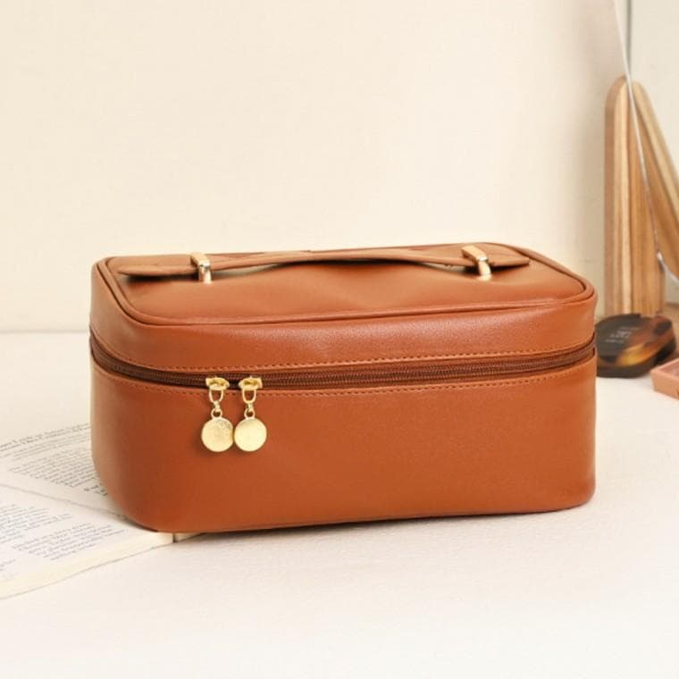 뷰티스타 대용량 메이크업 화장품 파우치(브라운)