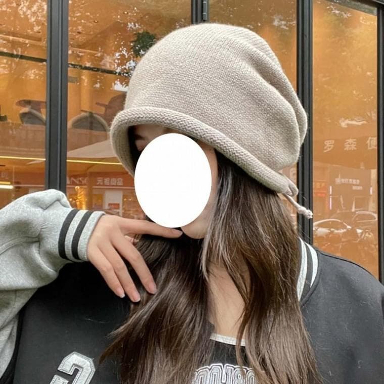 여성 리본 끈비니 보온 두건