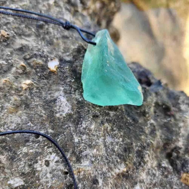 천연 그린 원석 팬던트 매듭 끈 목걸이