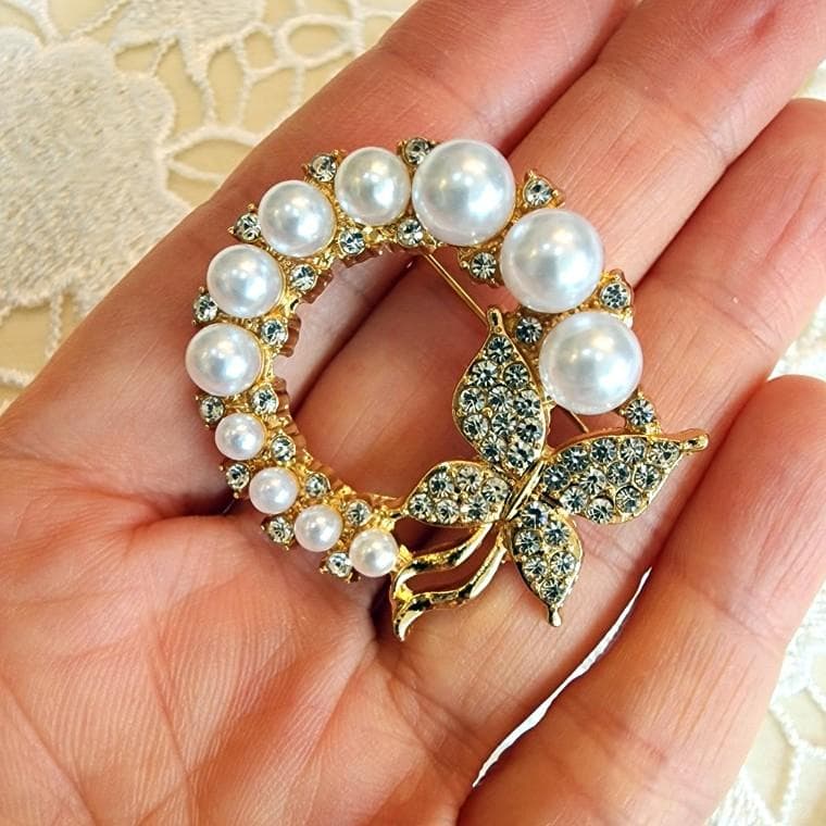 고급 패션 진주 큐빅 브로치 코사지 럭셔리 아이템