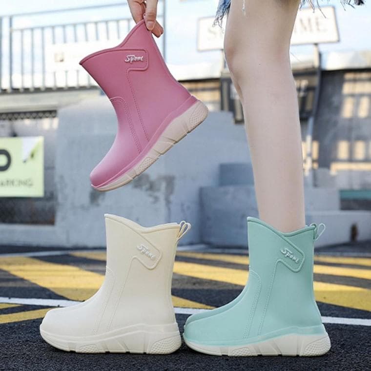 여성 3cm 푹신하고 발편한 미들 레인 부츠 식당 주방 여름 장마 고무장화