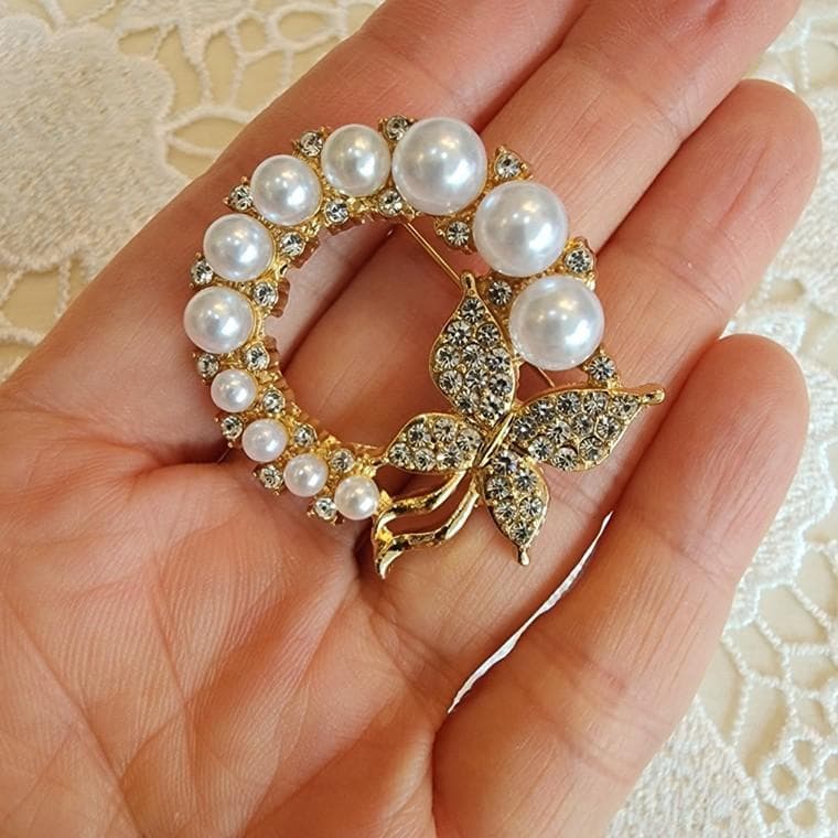 진주큐빅 브로치 코사지