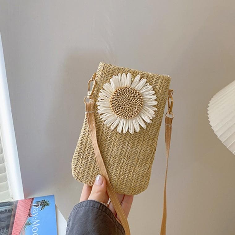 해바라기 스마트폰 라탄 크로스백