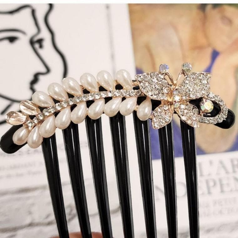머리 진주 꽂이 나비 올림머리 머리장식 헤어장식 비녀 뒤꽂이